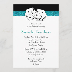 Las Vegas Wedding Bridal Shower Teal Dice Theme Invitation
