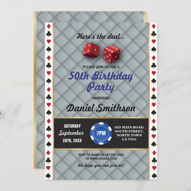 Las Vegas Wedding Casino Dice Party Birthday Invitation (Front/Back)