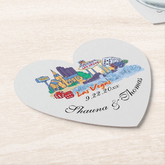 Las Vegas Wedding Custom Heart Shape Paper Coaster (Angled)