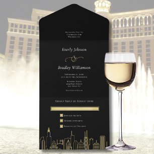Las Vegas Wedding Elegant Black Gold White Script All In One Invitation