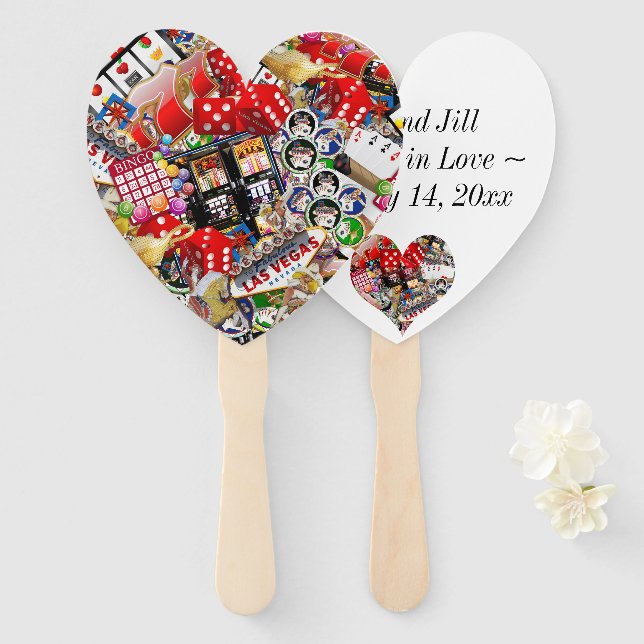 Las Vegas Wedding Heart Shaped Keepsake Hand Fan (Front and Back)