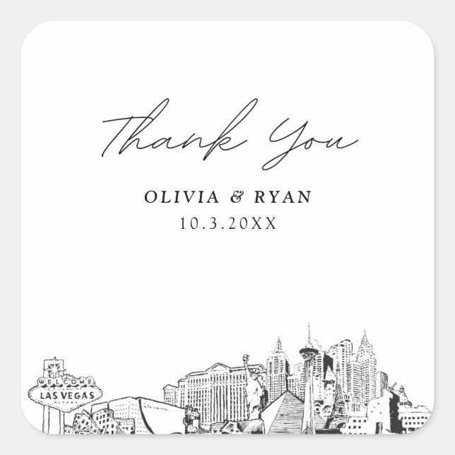 Las Vegas Wedding Landmarks Favour Thank You Square Sticker (Front)