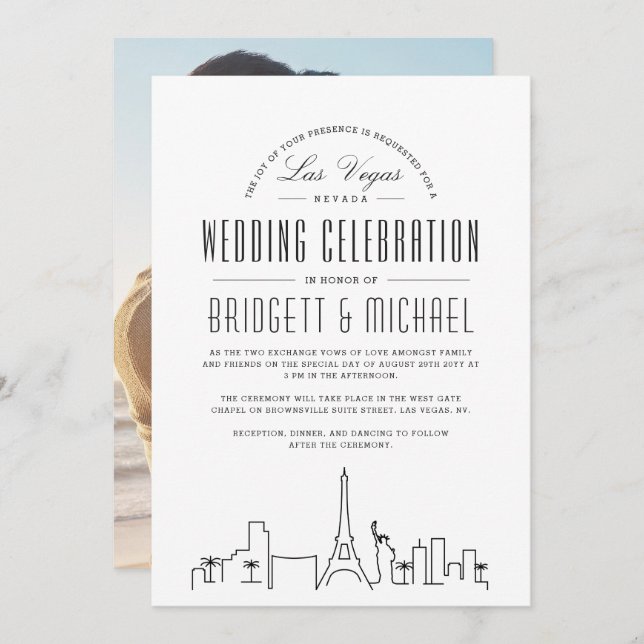 Las Vegas Wedding | Modern Deco Skyline  Invitation (Front/Back)