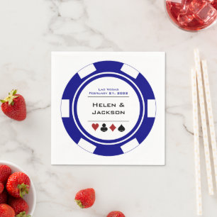 Las Vegas Wedding Navy Blue White Poker Chip Napkin