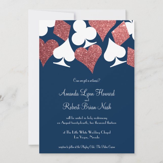 Las Vegas Wedding Navy with Rose Gold Glitter Invitation (Front)