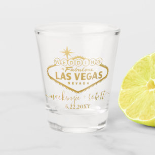 Las Vegas Wedding Personalised Script Favour Gold Shot Glass