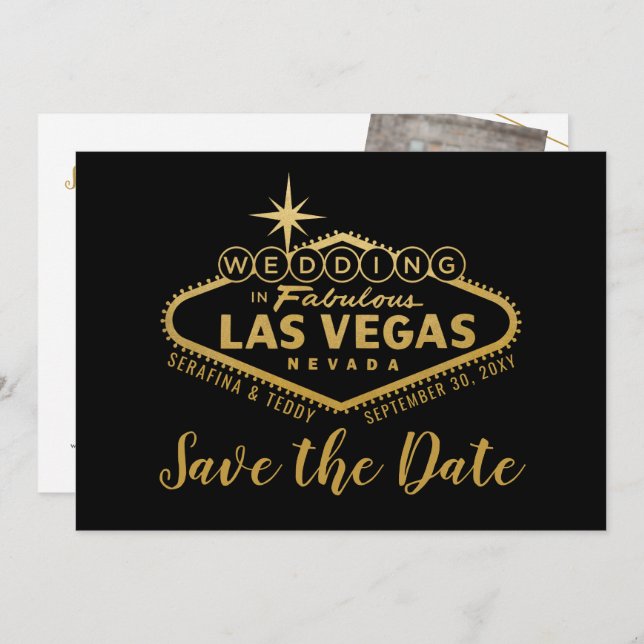 Las Vegas Wedding Photo Save the Date Black Gold (Front/Back)