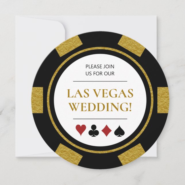 Las Vegas Wedding Poker Chip Gold Black White Invitation (Front)
