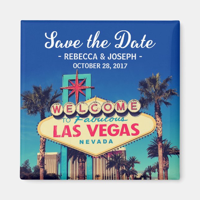 Las Vegas Wedding Retro Photo Save the Date Magnet (Front)