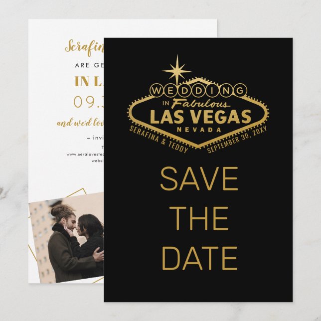Las Vegas Wedding Save the Date Photo Black Gold (Front/Back)