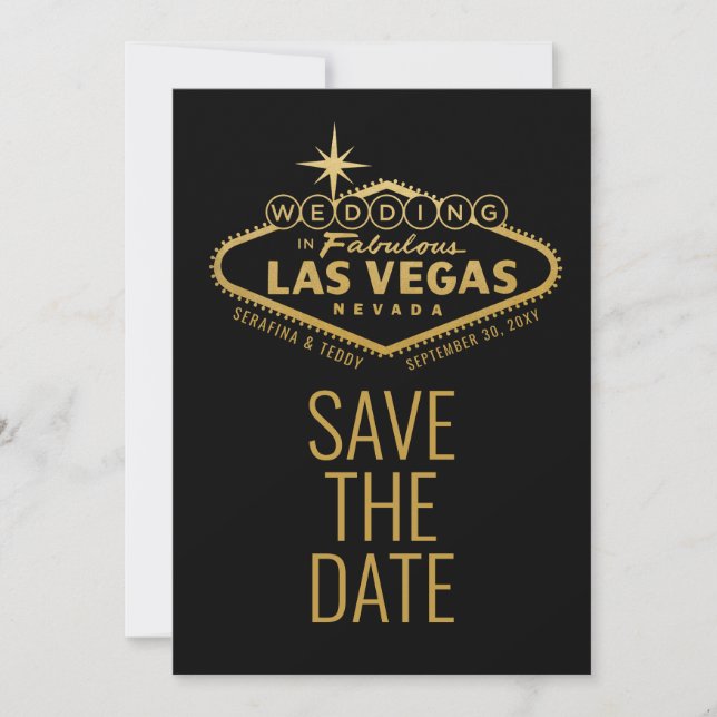 Las Vegas Wedding Sign Gold Photo Save the Date (Front)