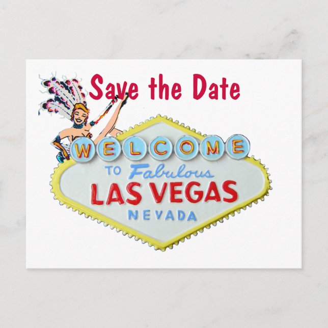 Las Vegas Wedding Sign with Showgirl Announcement Postcard (Front)
