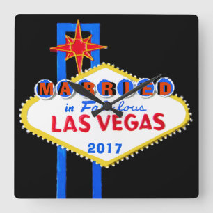 Las Vegas Wedding Souvenir Square Wall Clock