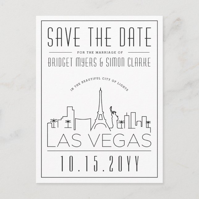 Las Vegas Wedding | Stylised Skyline Save the Date Postcard (Front)