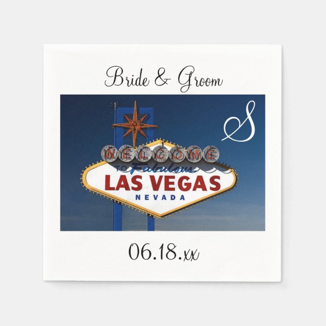 Las Vegas Wedding Theme Monogram Date Couple Names Napkin (Front)