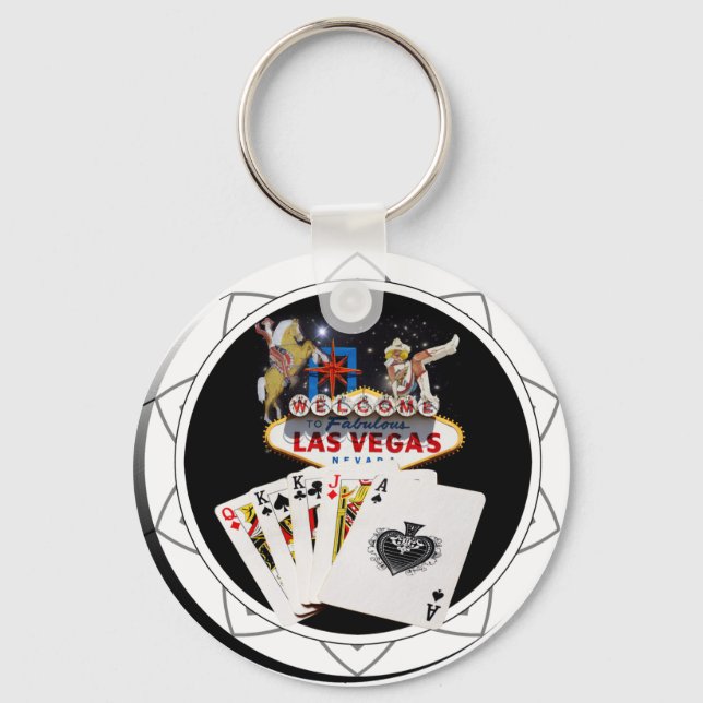 Las Vegas Welcome Sign Black Poker Chip Key Ring (Front)