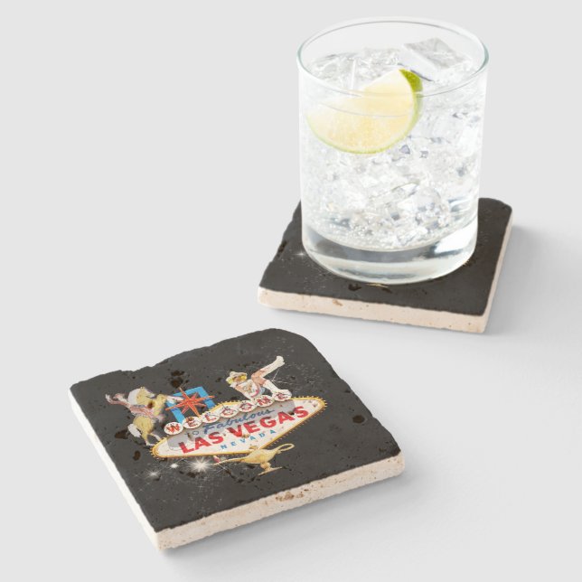 Las Vegas Welcome Sign On Starry Background Stone Coaster (Side)