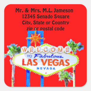 las Vegas Welcome Sign Red Address Label