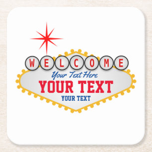Las Vegas Welcome Sign Your Text Square Paper Coaster