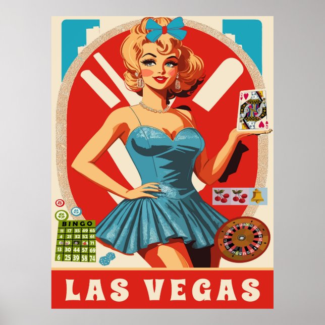 Las Vegas, Woman with Cards, Travel Poster (Front)