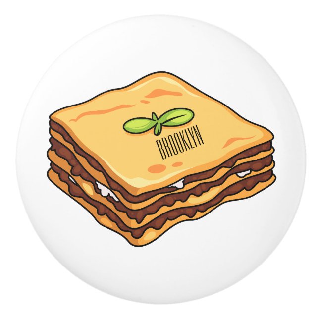 Lasagne cartoon illustration  ceramic knob (Front)