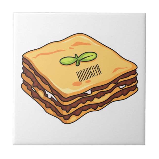 Lasagne cartoon illustration ceramic tile (Front)