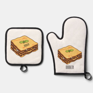 Lasagne cartoon illustration oven mitt & pot holder set