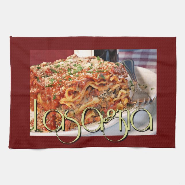 Lasagne Dinner at Italian Restaurant Tea Towel (Horizontal)