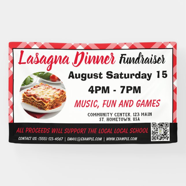 Lasagne Dinner red Fundraiser Banner  (Horizontal)