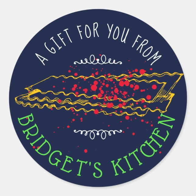 Lasagne pasta personalised from the kitchen of classic round sticker (Front)