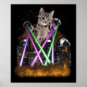Laser Cat Destroys City With Paws Cute Adorable K Poster