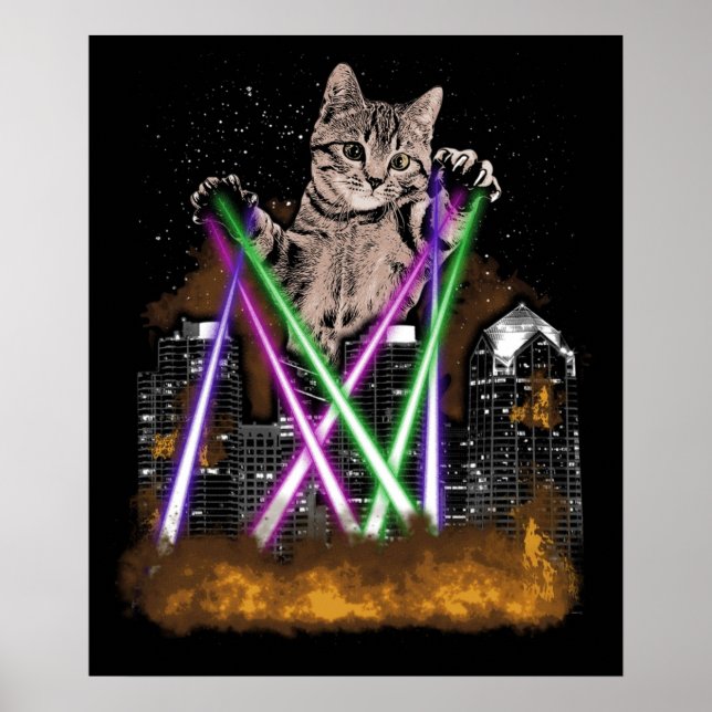 Laser Cat Destroys City With Paws  Cute Adorable K Poster (Front)