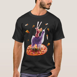 Laser Cat Eating Pizza Riding Llama Unicorn T-Shirt