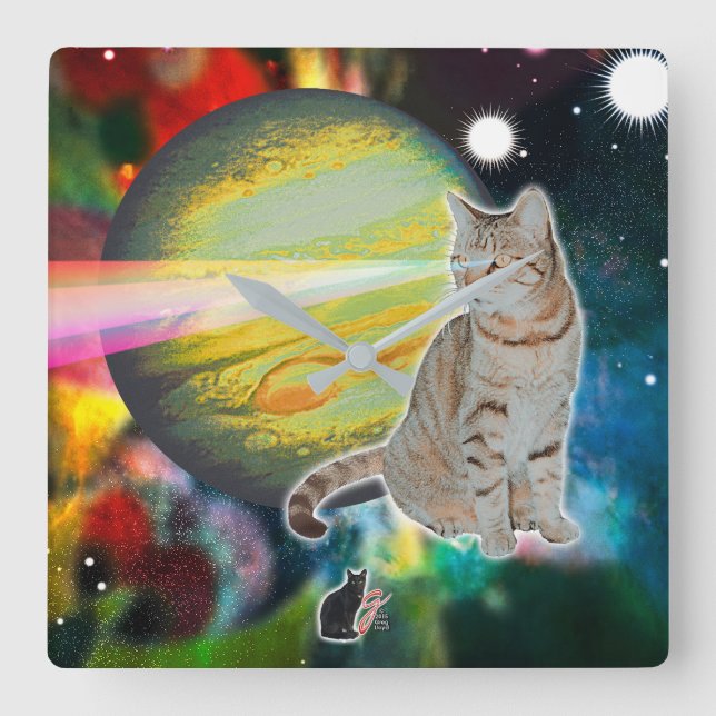 Laser-Cat Mossbody Square Wall Clock (Front)