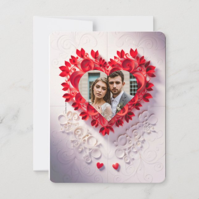 Laser cut red paper heart save the date Invitation (Front)