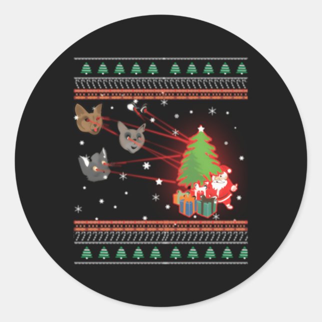 Laser Eyes Cat Ugly Lights Jumper Classic Round Sticker (Front)
