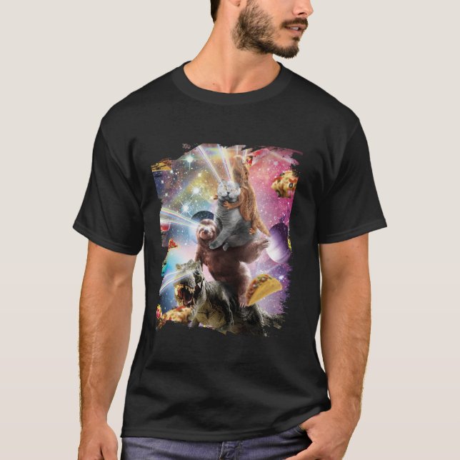 Laser Eyes Space Bearded Dragon Cat Sloth Dinosaur T-Shirt (Front)
