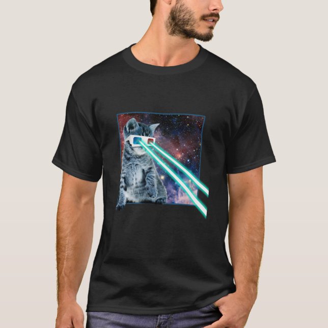 Laser Eyes Space Cat Funny Kitty 3D glasses T Shir T-Shirt (Front)