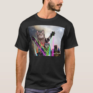Laser Eyes Space Cat Funny Laser Cat Cute Space Ca T-Shirt