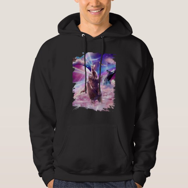 Laser Eyes Space Cat On Sloth Llama  Rainbow Hoodie (Front)