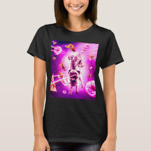 Laser Eyes Space Cat Riding Dog Pug Rainbow T-Shirt