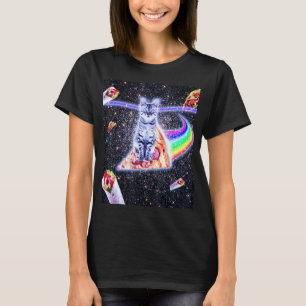 Laser Eyes Space Cat Riding Rainbow Pizza 1 T-Shirt