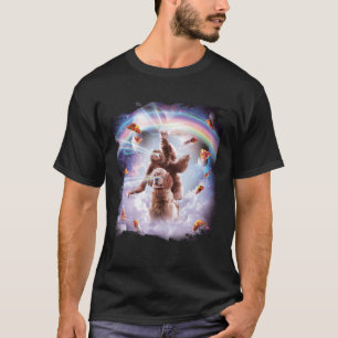 Laser Eyes Space Cat Riding Sloth, Dog Rainbow T-Shirt