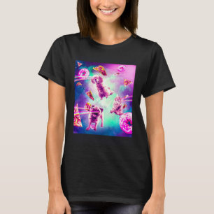 Laser Eyes Space Cat With Dog Pug  Rainbow T-Shirt