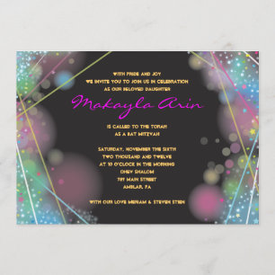 LASER GLOW in the DARK Bar Bat Mitzvah Invitation