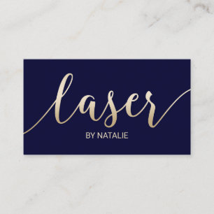 Laser Hair Removal Aesthetician Navy & Gold Business Card