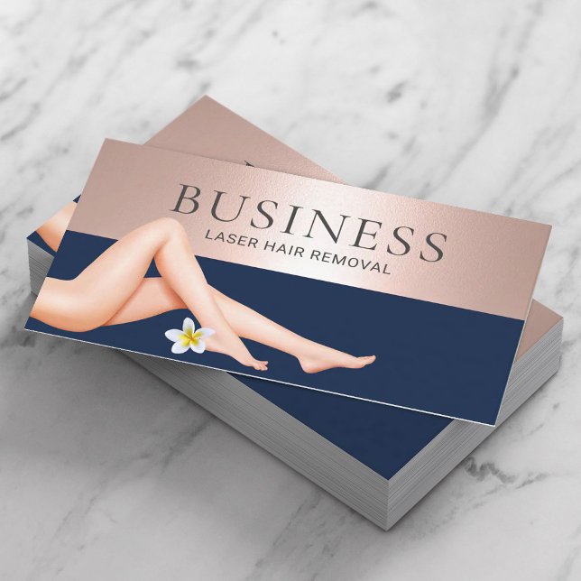 Laser Hair Removal Skin Care Navy & Rose Gold SPA Business Card (Creator Uploaded)
