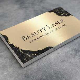 Laser Hair Removal Skin Clinic Black & Gold Marble Business Card