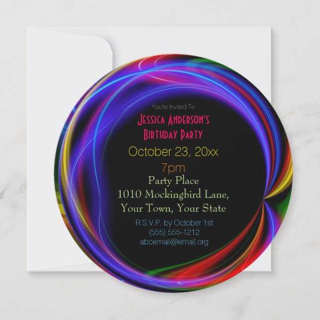 Laser Neon Lights Birthday Invitation (Front)