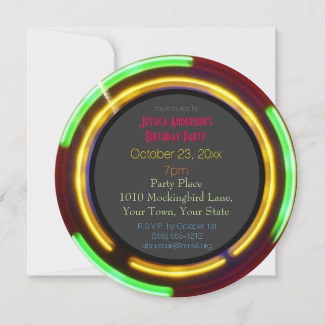 Laser Neon Lights Birthday Invitation (Front)